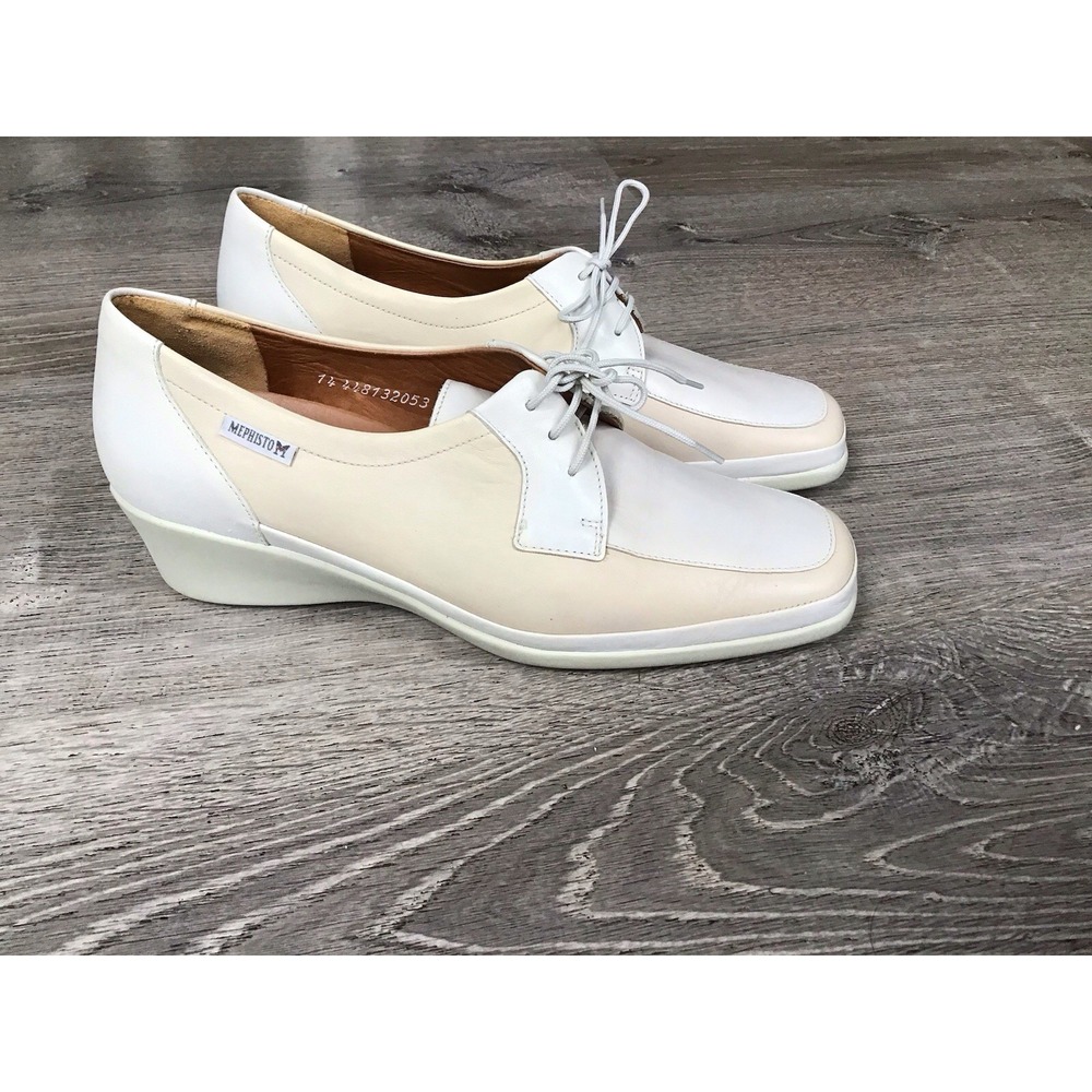Mephisto air jet Women's Size 9 Leather Shoes Beige White Wedge Heel Footwear
